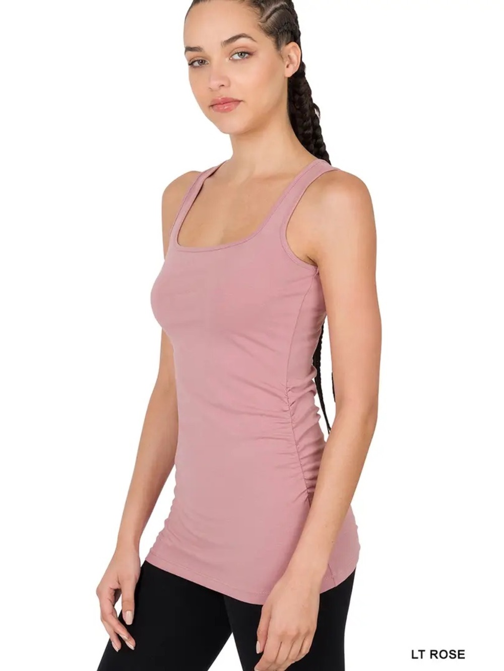 Zenana Outfitters LT Rose Scoop Neck Tank with Side Ruching